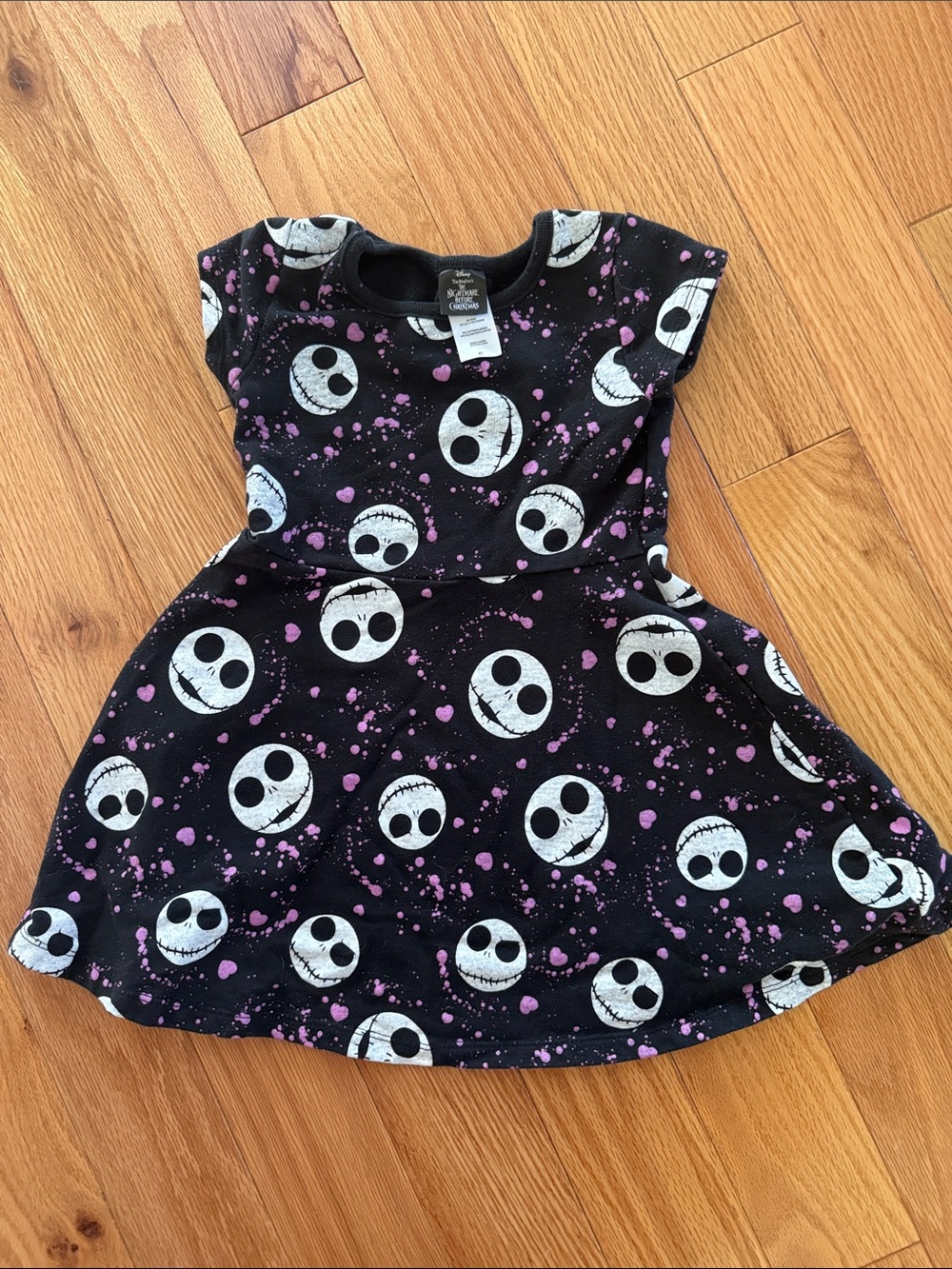 Girls Black Jack Skellington Print Dress with Pink Accents Size 4T